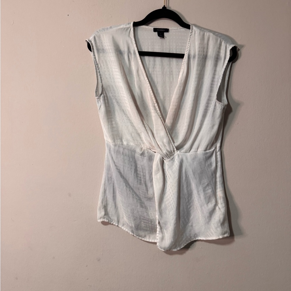 Halogen White Sleeveless Wrap Blouse